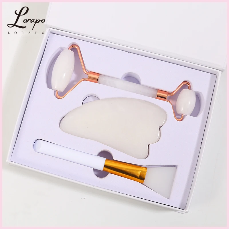 

Facial Massager Jade Roller Natural White Jade Roller Massage Spatula Set Weight Loss Face-lift Beauty Facial Skin Care Tool