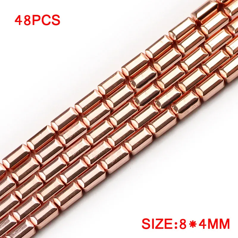 Rose Gold JHNBY 4x8 мм Прямоугольник кубовидный гематит золото натуральный камень разделитель свободные бусины для самостоятельного изготовления ювелирных изделий Браслеты ожерелье 15 ''48 шт - Цвет: Rose Gold