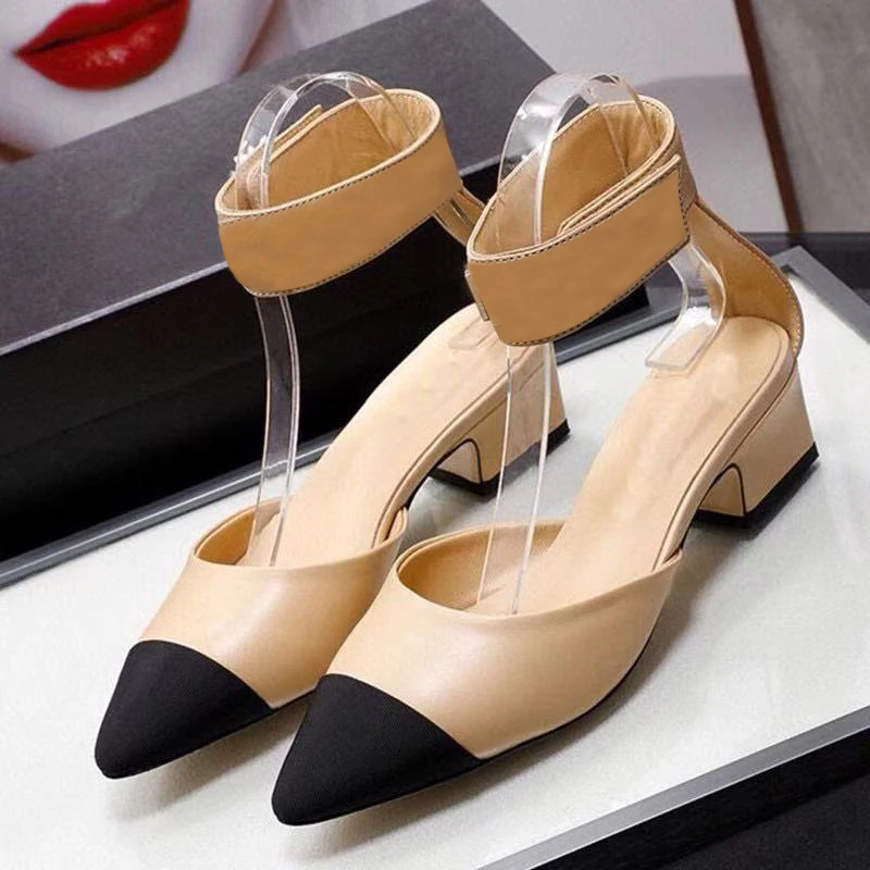 

Brand Sandals Luxury Shoes Women Pointed Toe Hook Loop Orsay Party Shoes 2021 New Summer Spring Elegant Olden Sandals Female