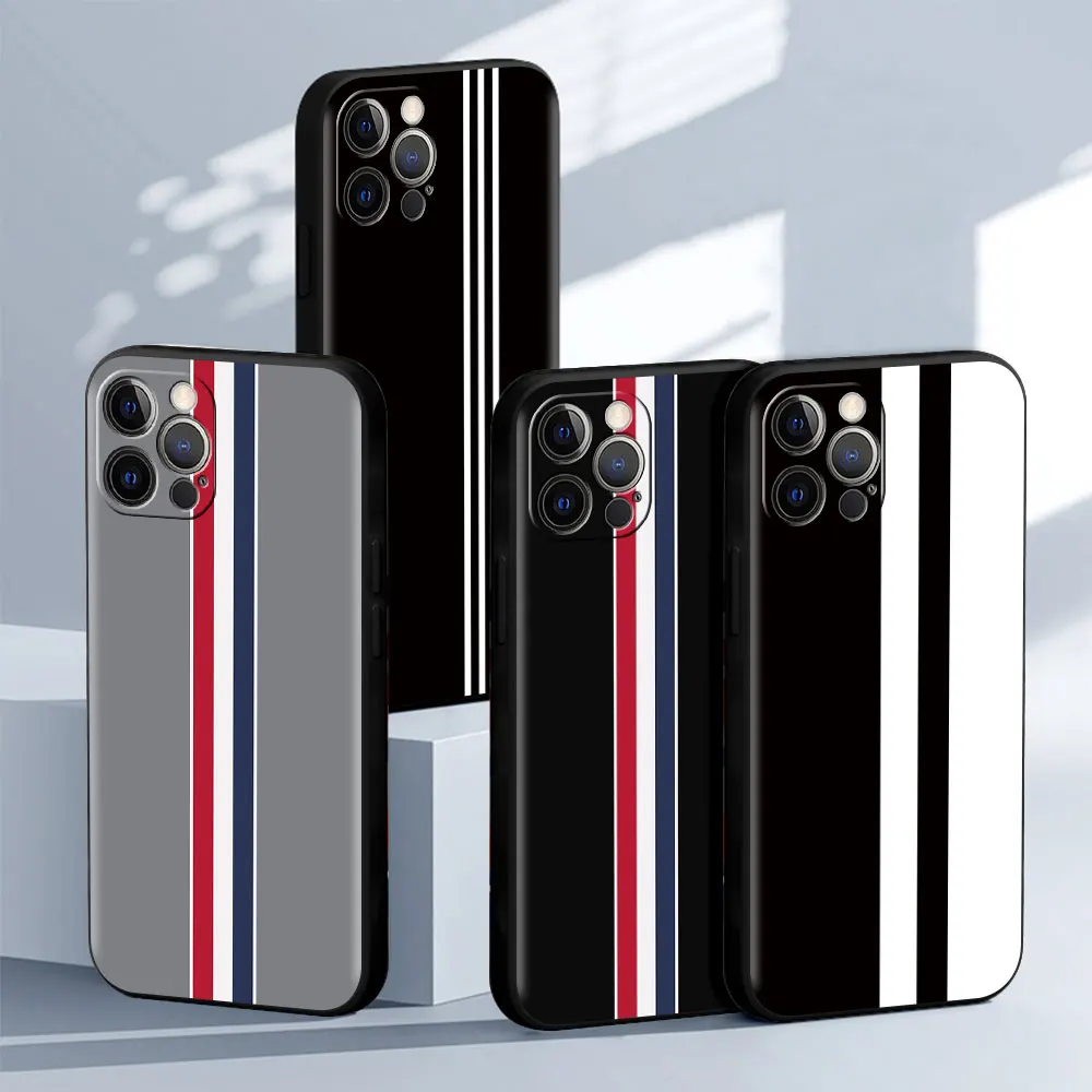 

Sports Brand Stripes Casing For iPhone 11 13 12 Pro Max Case XR 7 8 X 6 6S Plus XS Black Soft Cell Phone Cover 5 5s SE 2020 Capa