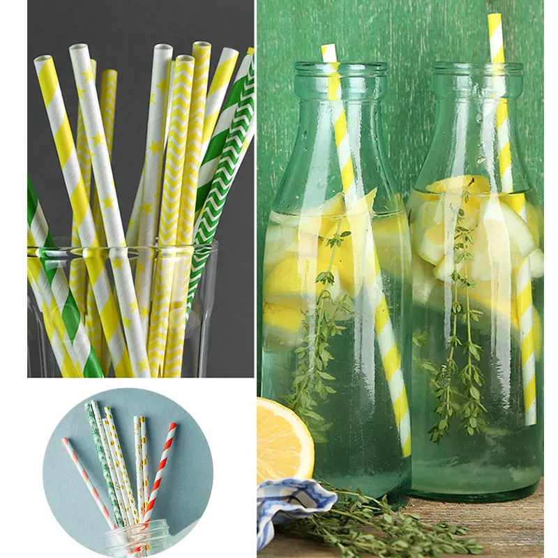 25 шт. бумажная соломинка для питья с фруктовым узором вечерние летние полосатые