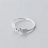 cute small leaf korean style fashion silver plated jewelry personality bird tree female simple opening rings r032