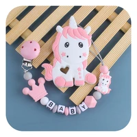 baby unicorn silicone pacifier chains safe teething chain baby teether eco friendly pacifier clips holder chain