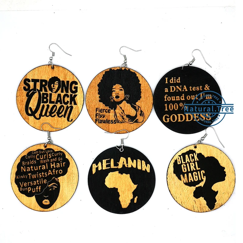 

Free shipping!!mixed design Black Girl Magic wooden earrings