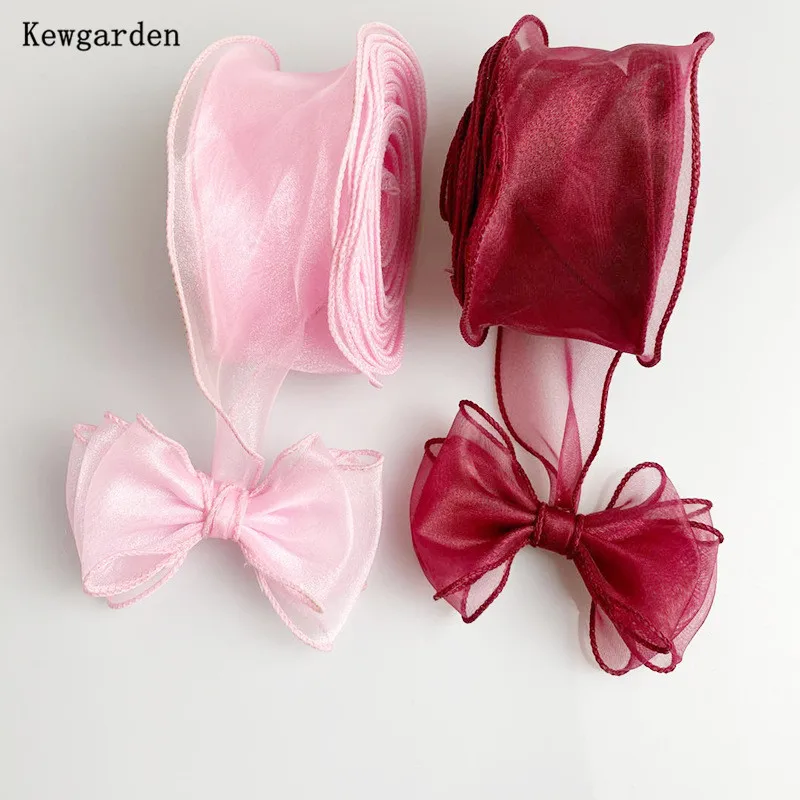 

Kewgarden 2" 50mm 5.5cm Wave Hemming Organza Ribbon Handmade Tape DIY Hairbow Accessories Packing Riband Wholesale 35 Meters