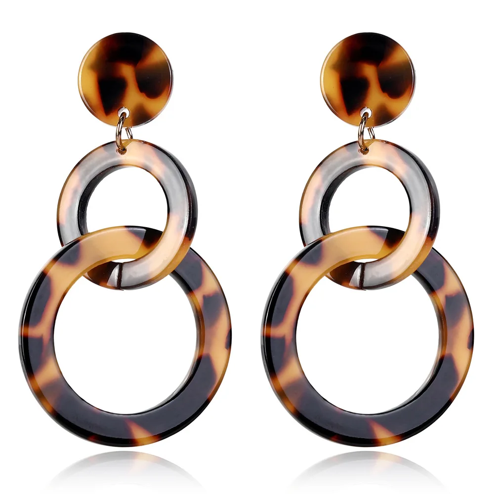 

JINGLIANG Large Tortoiseshell Round Acrylic Acetate Earrings For Women Jewelry
