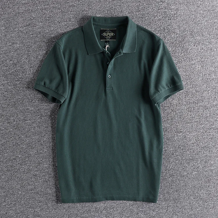 

High quality heavy wash solid youth Lapel t trend embroidery men's Polo Shirt Short Sleeve