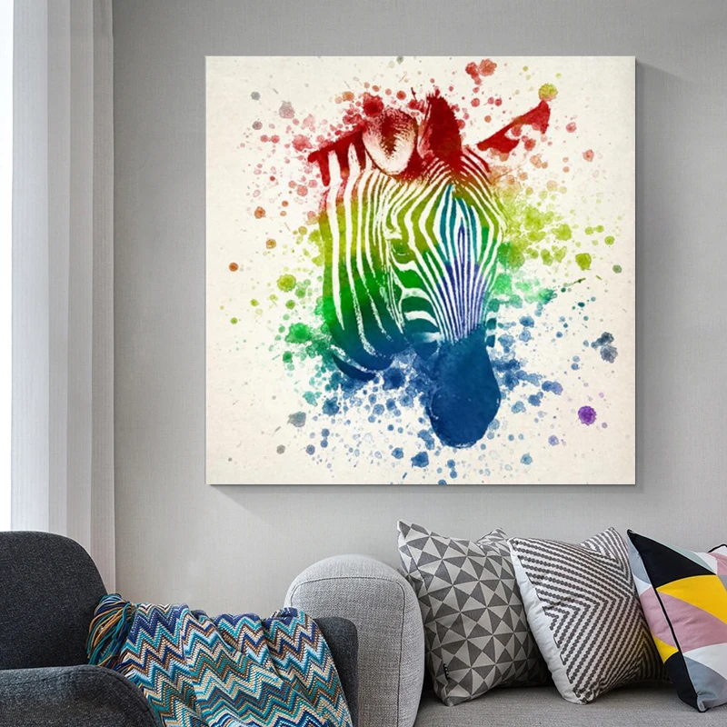 Акварельные граффити поп арт холщовые принты большие Зебра абстрактные плакаты