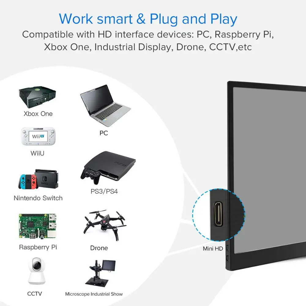 저렴한 UPERFECT-휴대용 모니터 13.3 IPS 스크린 LCD USB C 타입 1080P 게임 디스플레이 라즈베리 파이 PS4 노트북 핸드폰 Xbox 스위치, 휴대용 모니터 닌텐도 스위치