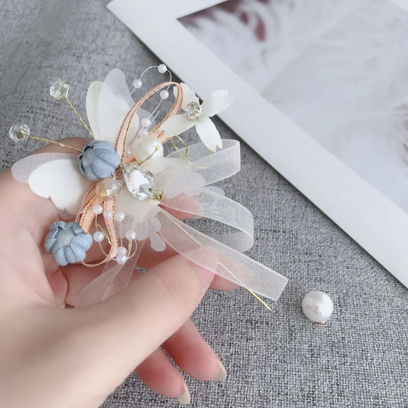 Корсажный браслет с искусственным жемчугом и бабочкой тканевые цветы на