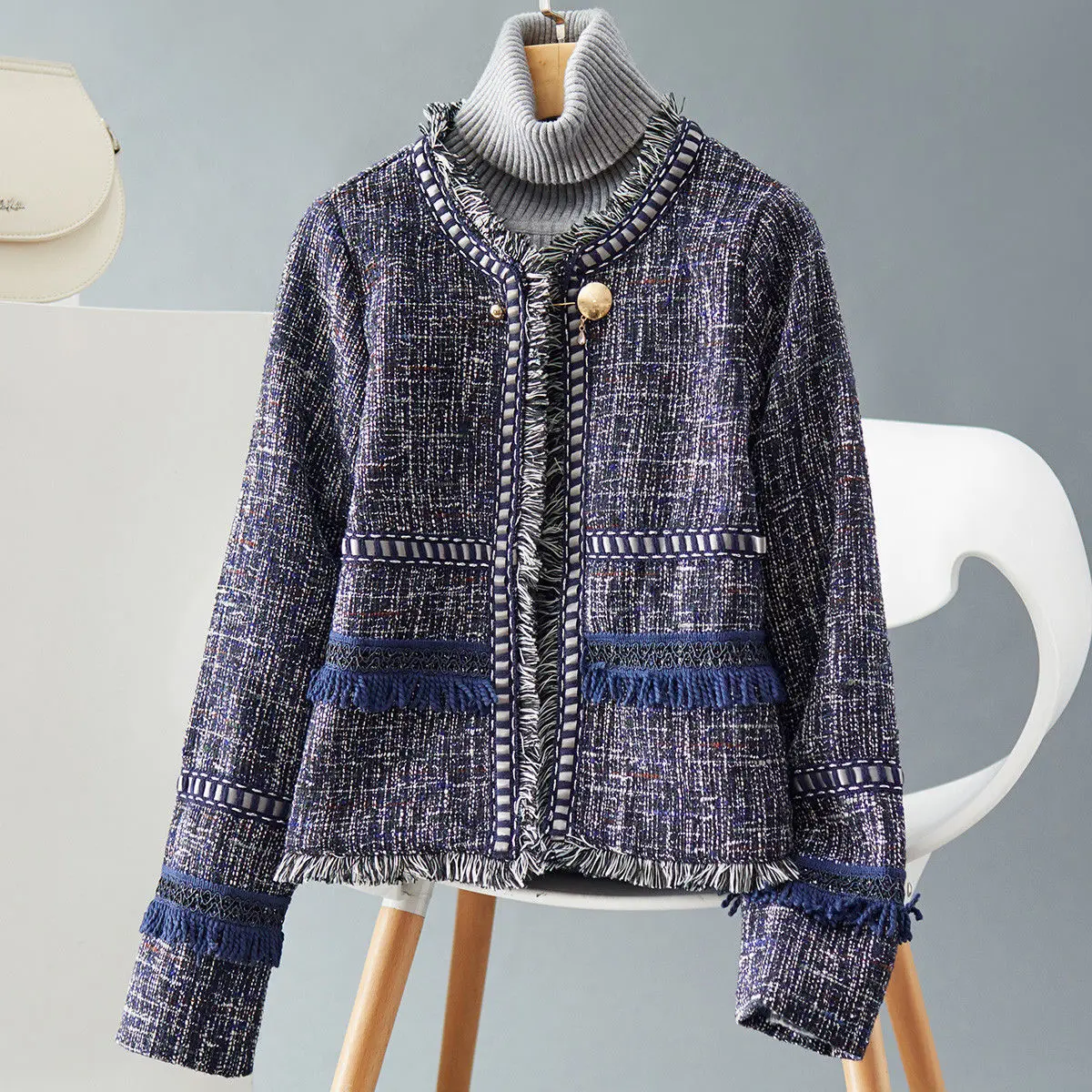 

Пальто облегающее в клетку, Маленький очаровательный топ знаменитости, свободный женский кардиган