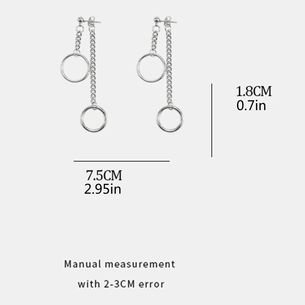 

Street style geometric circle earring chain ring Long Earring Pendant asymmetric back hanging two simple female earrings earring