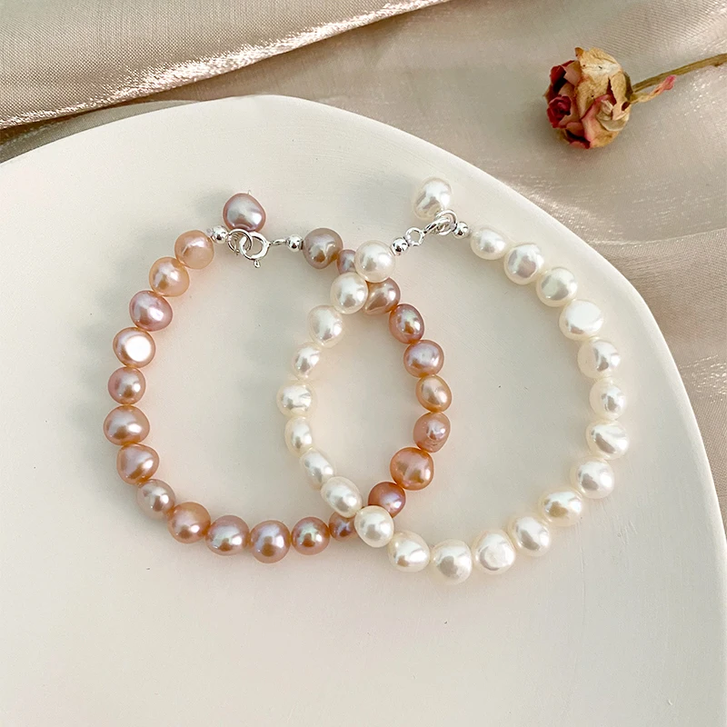 Женский браслет ASHIQI из натурального барочного жемчуга с пуговицами серебра 925