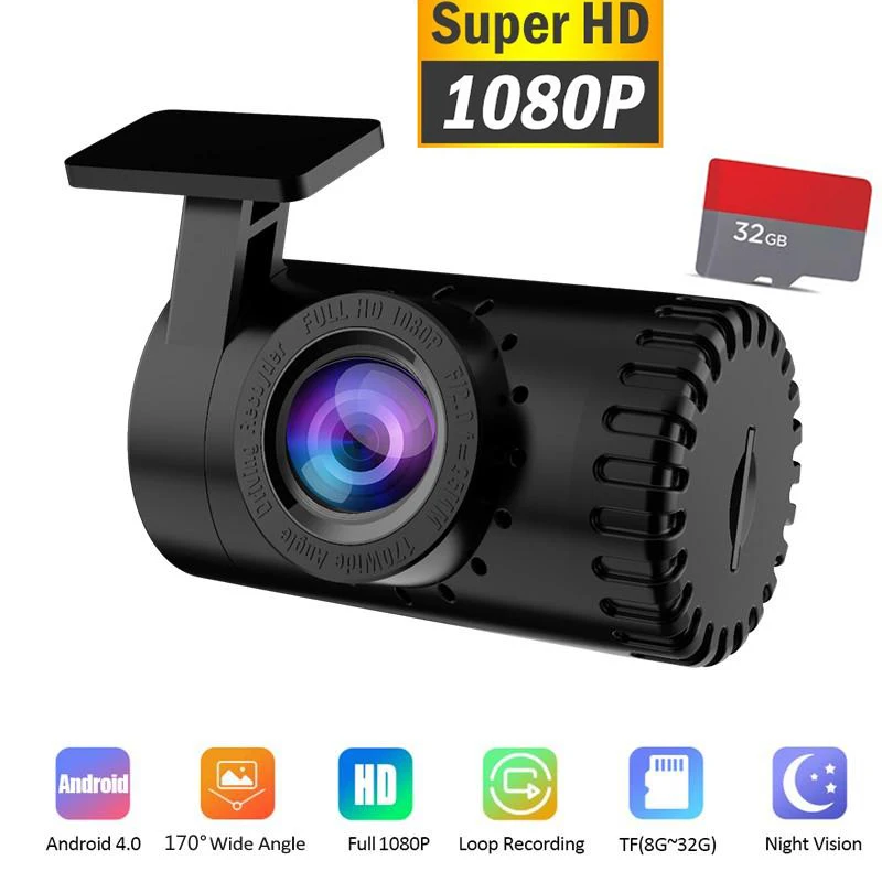1080P HD USB автомобильная видеокамера ночного видения видеорегистратор Android 170 °