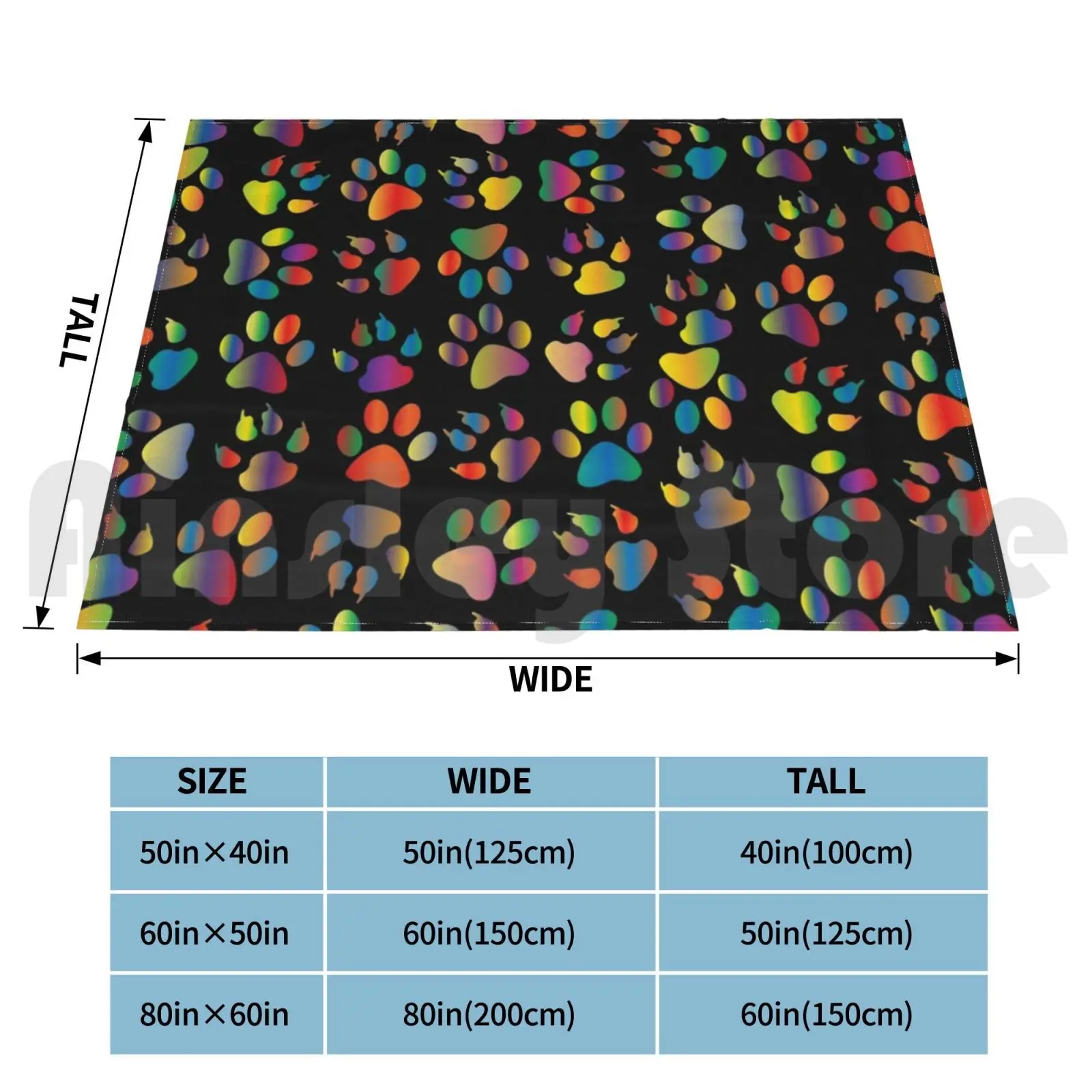 Модное неоновое одеяло Pawprint на черном фоне под заказ 1691 фотокошка котенок щенок