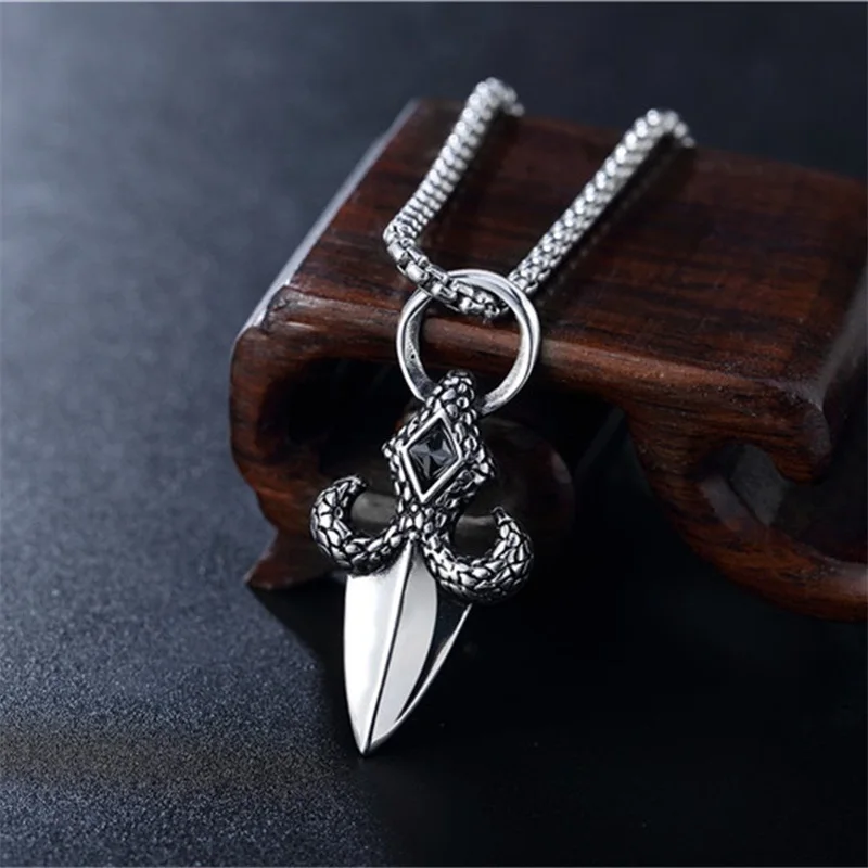 Viking dagger pendant necklace stainless steel personality men and women fashion accessories viking jewelry | Украшения и