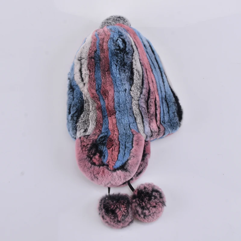 Вязаные Детские шапки-бомберы из меха кролика Рекс женские зимние модные меховые