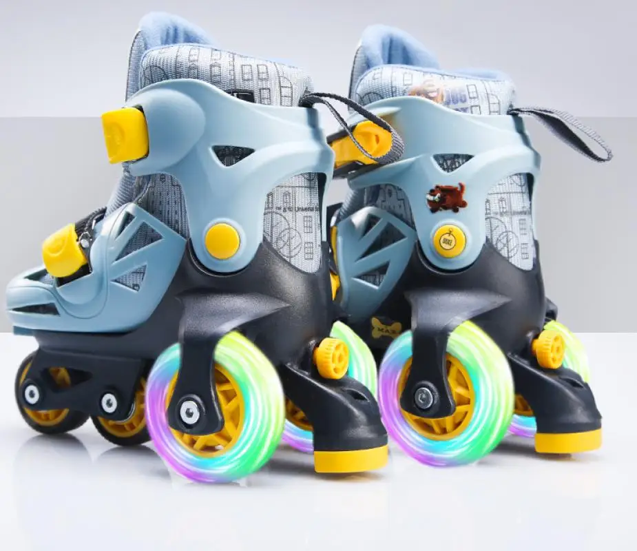 

Double Line Roller Skates For Kids Adjustable 4-Wheel Skates Shoes Professional Pu Flashing Wheel Children Rollerblade Sneakers
