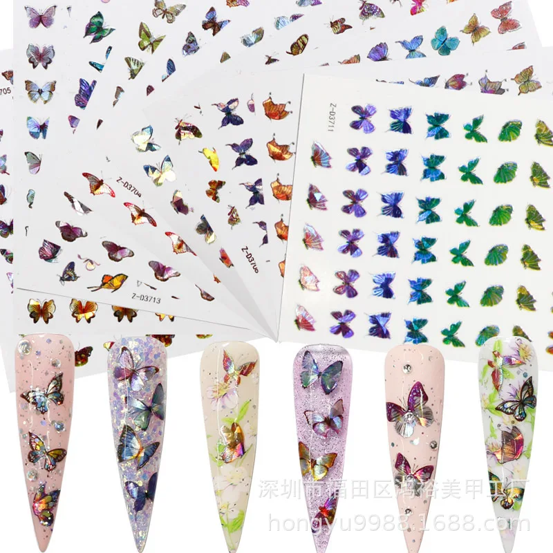 

10pcs Nail art butterfly jewelry simulation thin butterfly sticker laser gold and silver butterfly sticker