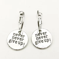 never give up the word pendant earrings cute inspirational small circle earrings fashion jewelry accessories round ring souvenir