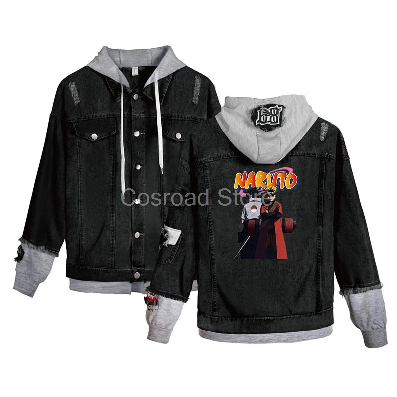 B Cosroad аниме Denim Наруто джинсовая куртка костюм для косплея «Наруто» Толстовки Uchiha Sasuke с капюшоном на молнии Джинсовый комплект с толстовкой пальто - Цвет: B
