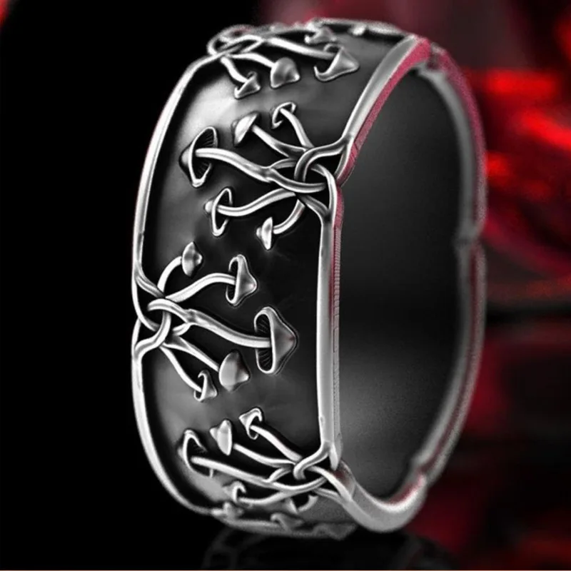 

Hip Hop Male Female Metal Couples Ring Trendy Silver Color Wedding Rings For Women Men Punk Plant Big Engagement Ring