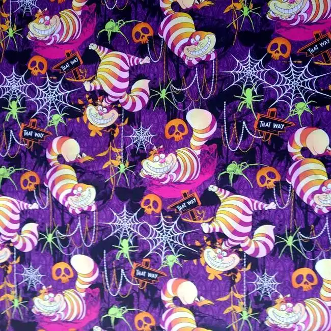 (3) 140cm Width Alice in Wonderland Cheshire Cat Trick or Treat Cotton Fabric for Baby Clothes Bags Halloween Decoration DIY-BK666 - Цвет: (3)