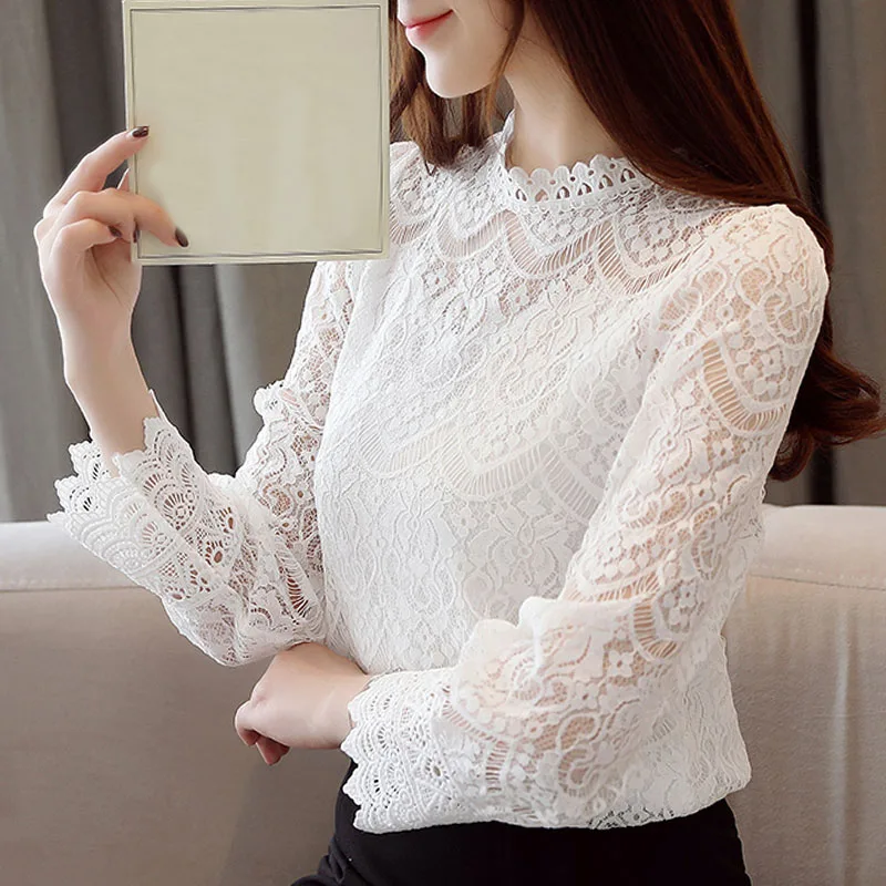 Blusas femininas элегантные рубашки 2019 Женские топы и блузки с длинным рукавом кружевная