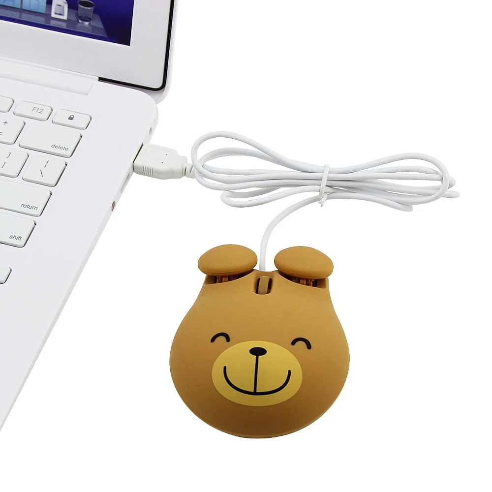 CHYI Usb Mini Computer Mouse Cute Bear Wired Optical PC Mause 3d Cartoon Animal Lovely Gift Portable Laptop Mice For Kids Girls