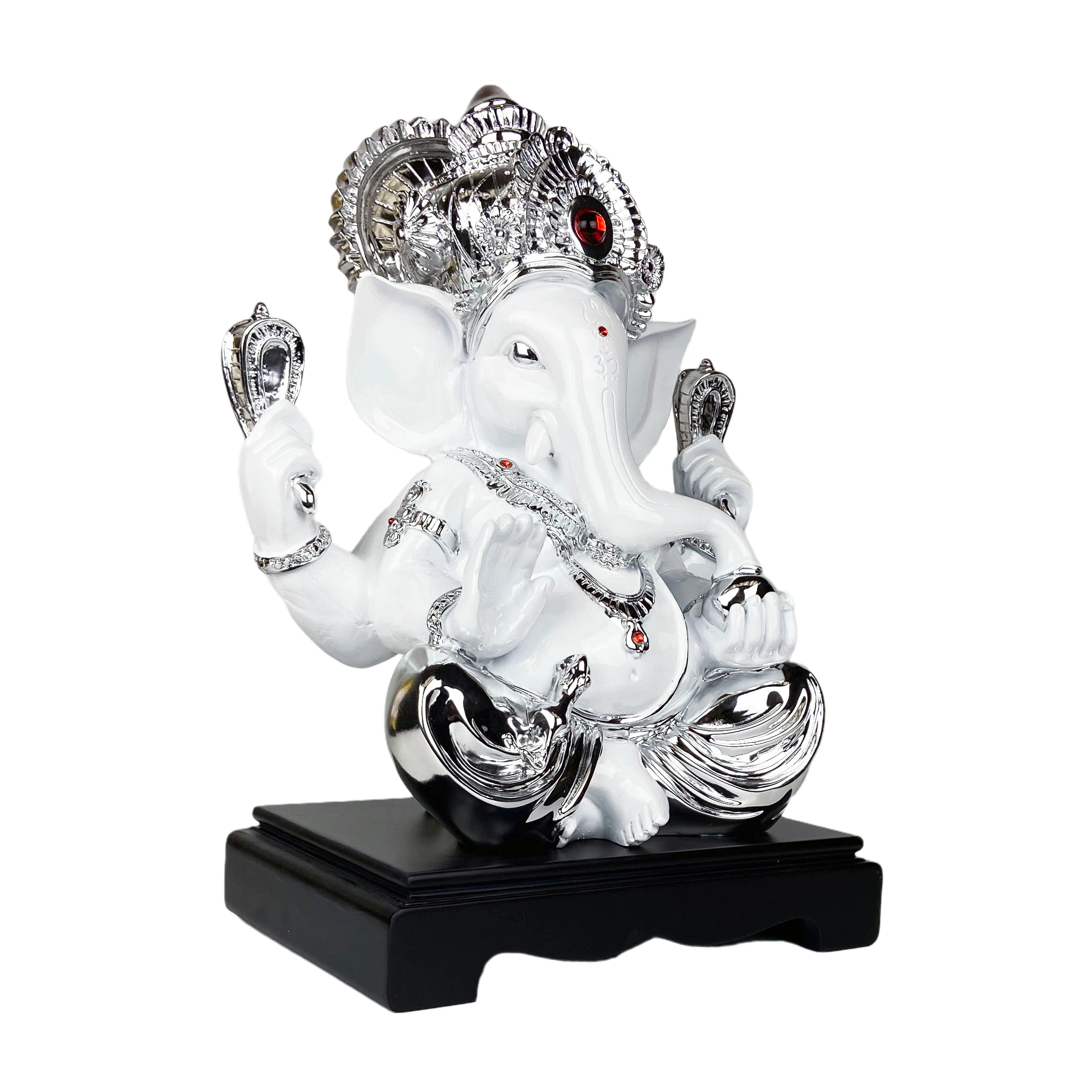 

Sitting Ganesh Ganesha Hindu Elephant God Decor Success Statue Gold White Color 16 Inch Ganpati Fengshui Nepal India Idol