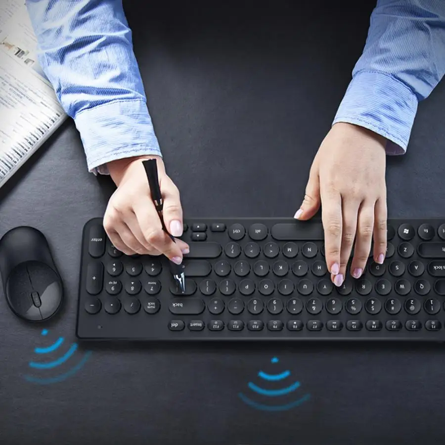 Клавиатура Мышь комбо круглый панк Keycap беспроводная клавиатура Бесшумная энергосберегающая беспроводная мышь набор