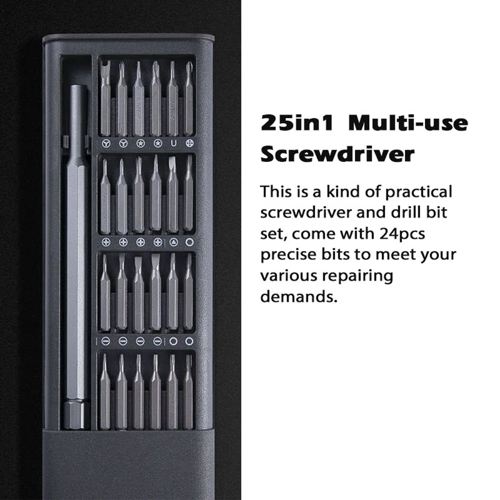 

25in1 Multi-use Screwdriver S2 Screw Drill Bit Set Anti-rust Hardness for Repairing Electronics Wristwatch Camera Drone