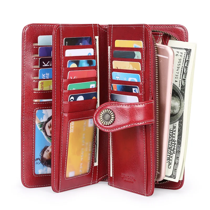 Модный женский кошелек Дамский Ретро однотонный кожаный Длинный сумка для