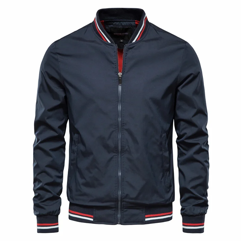 

Solid Color Bomber Jacket Men Casual Slim Fit Baseball Mens Jackets New Autumn Fashion High Quality Jackets for Men