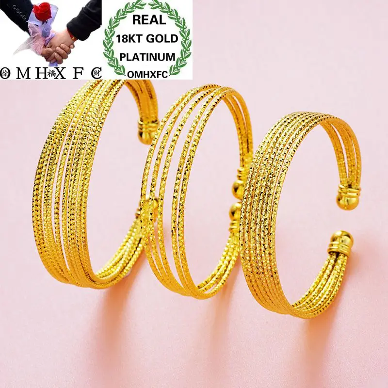 

OMHXFC Wholesale European Fashion Woman Girl Party Birthday Wedding Gift Multi Lines 18KT Gold Open Bangles Bracelets BE38