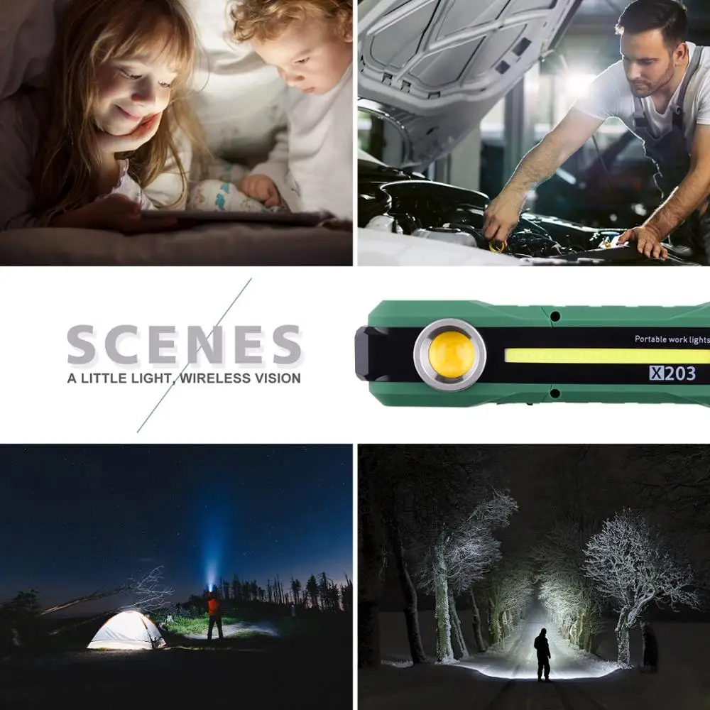 

Warsun X203 Rechargable 180 Degrees Adjustable COB LED Car Repair Work Light With Hook,Pocket Clip and Battery Indicator