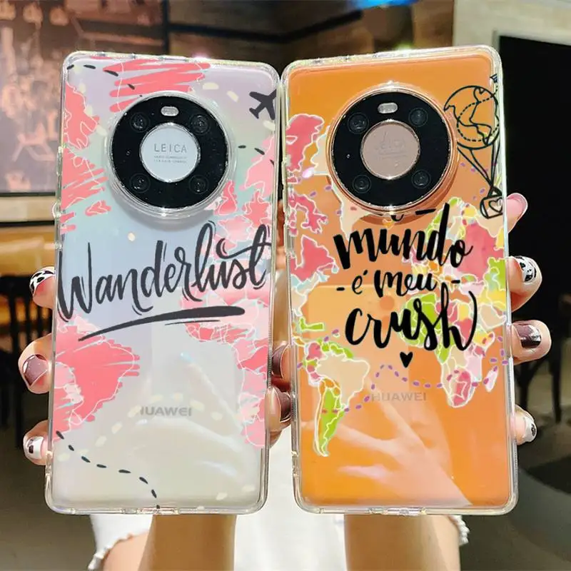 

World Map Travelpng Phone Case For Huawei P 20 30 pro lite Psmart 2019 Y5 6 7 Honor 8 10 i lite Mate 20lite