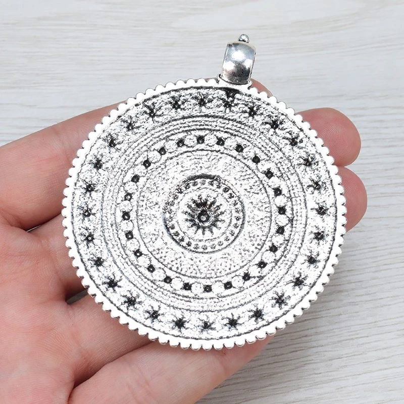 3 x старинное серебро в богемном стиле Boho Племенной большой круглый медальон цветок подвески для Цепочки и ожерелья ювелирных изделий Выводы 76x64 мм