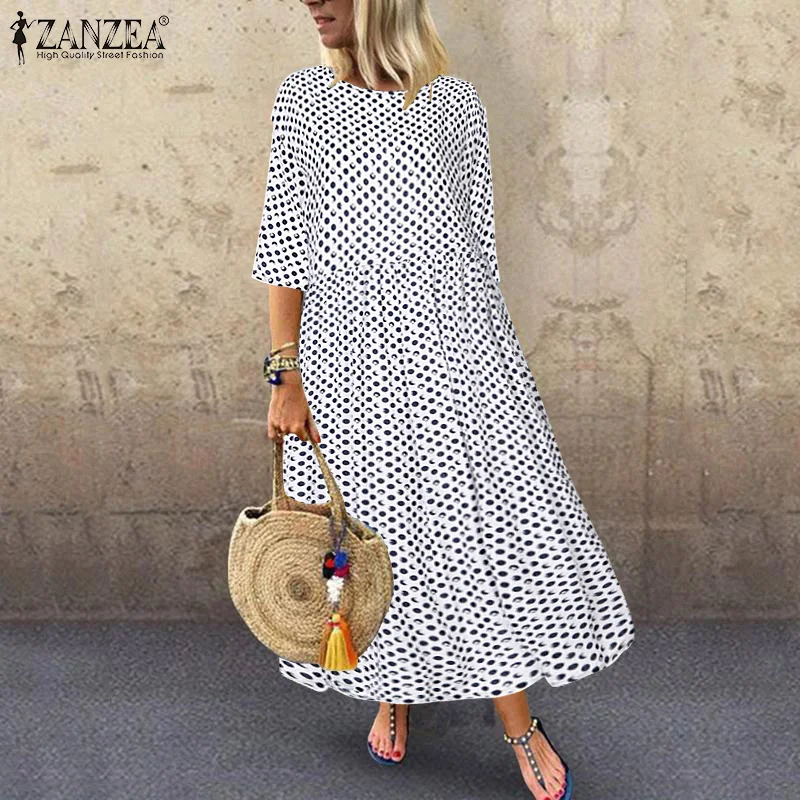 

2021 Summer Women Long Tunic Dress ZANZEA Ladies Casual Loose Dresses Vestidos Beach Party Sundress Stylish Robe Femme Plus Size