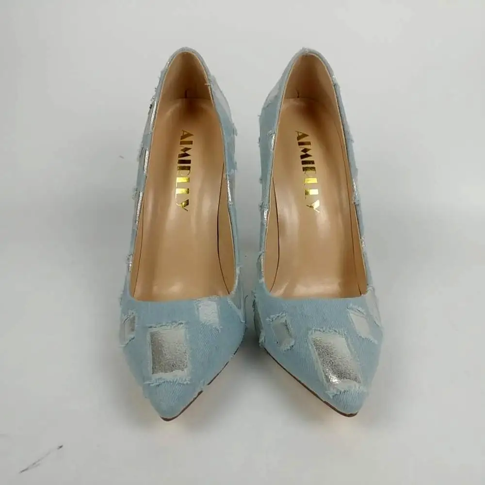 Aimirlly/Женская обувь Туфли лодочки с острым носком на высоком каблуке Джинсовые