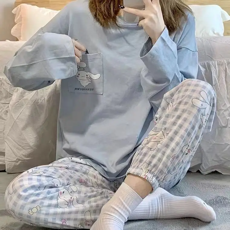 

Женская пижама с изображением милой собаки, весна-осень 2021, с длинными рукавами, из чистого хлопка, с узором, милая мультяшная японская верхн...