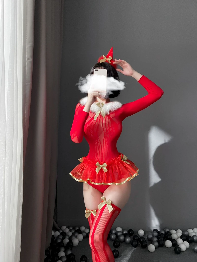 

Adult Sexy Lingerie Christmas Princess Costume Hollow Mesh Clothing Adult Temptation Underwear COSPALY Halloween Cosplay