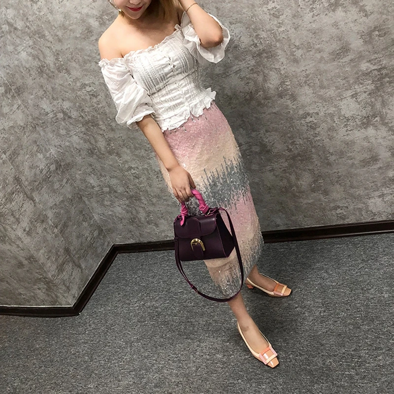 Женская юбка карандаш RealShe с эластичной талией и блестками большого размера для