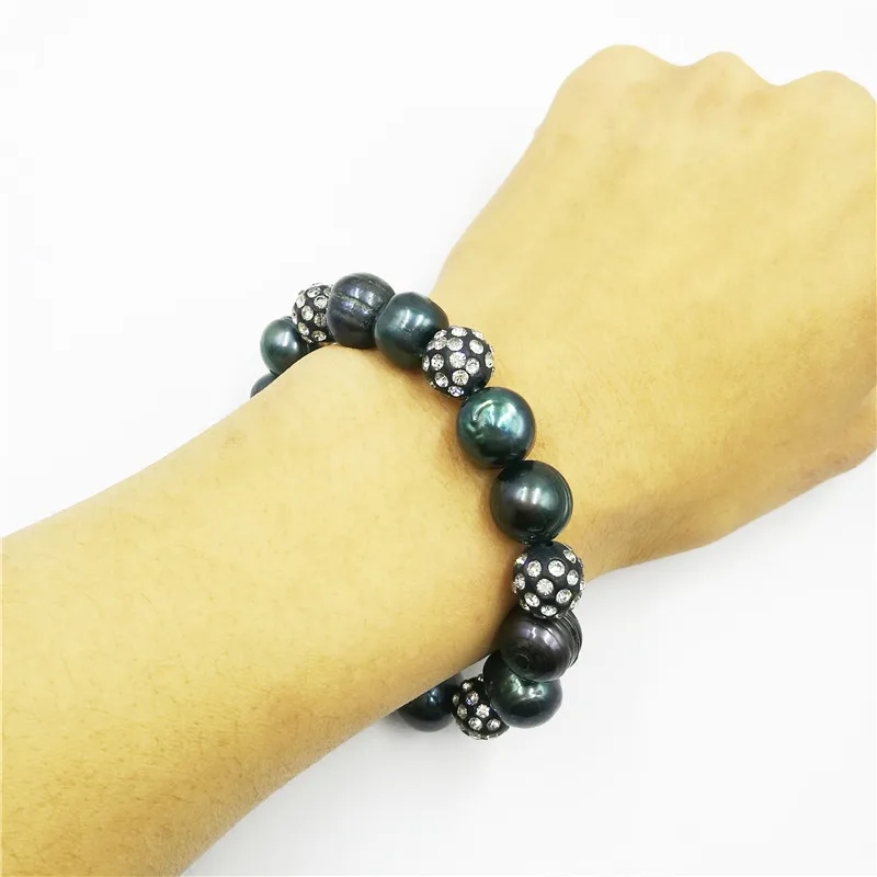 High Quality Natural Freshwater Pearl Bracelet Black and crystal Fine Jewelry For Women | Украшения и аксессуары