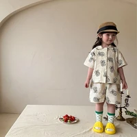 milancel 2021 summer new kids suit cooton simple tops and solid shorts cute print korean girls boys 2pcs sets