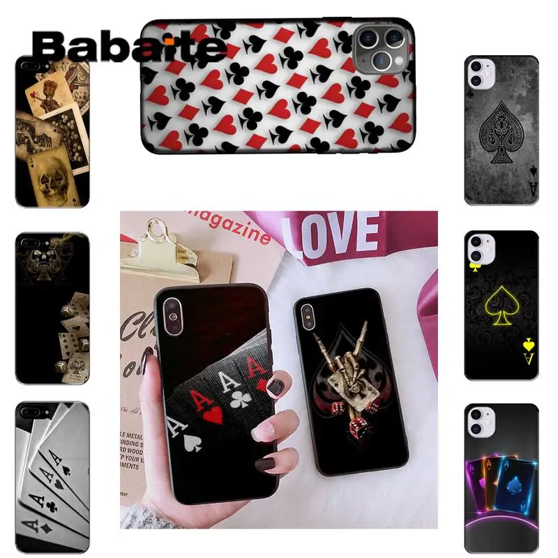 

Babaite Poker Play Cards Game Black Cell Phone Case For iPhone 8 7 6 6S Plus X XS MAX 5 5S SE XR 11 11pro promax 12 12Pro Promax