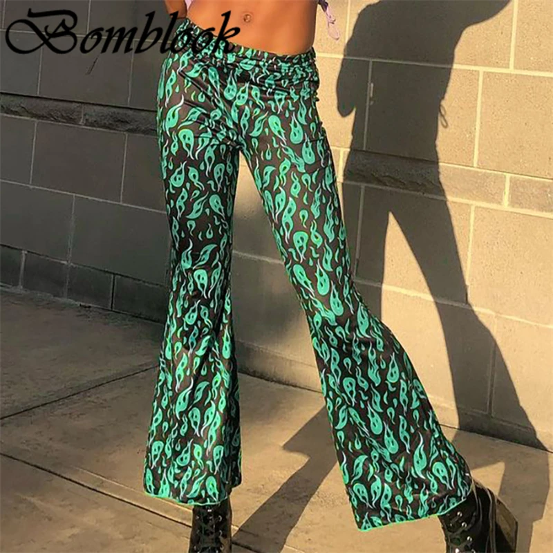 

Bomblook Casual Fashion Pants Women's Autumn 2021 Printed High Waist Flare Pants Female Streetwears
