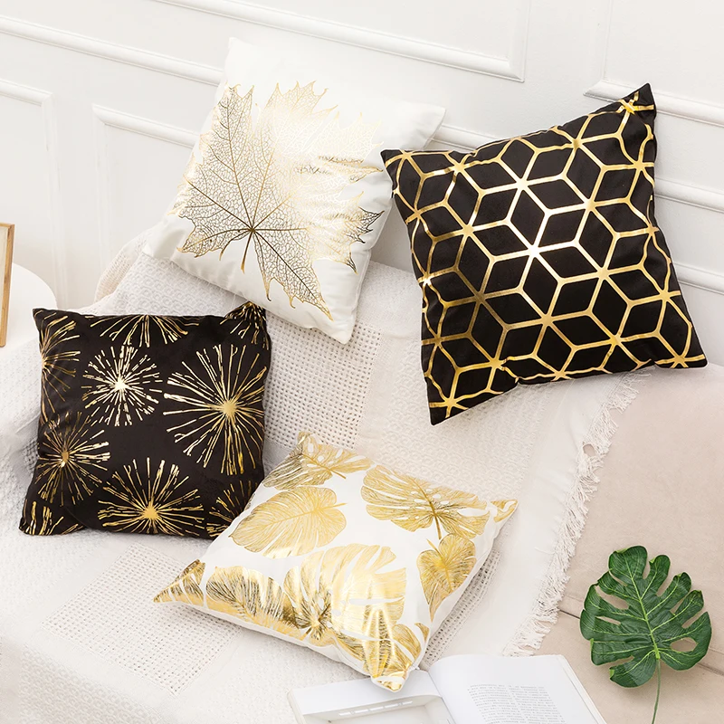 

Gold Pillow Case Black And White Golden Painted Pillowcase Decorative Christmas Cushion Cover For Sofa Case Pillows