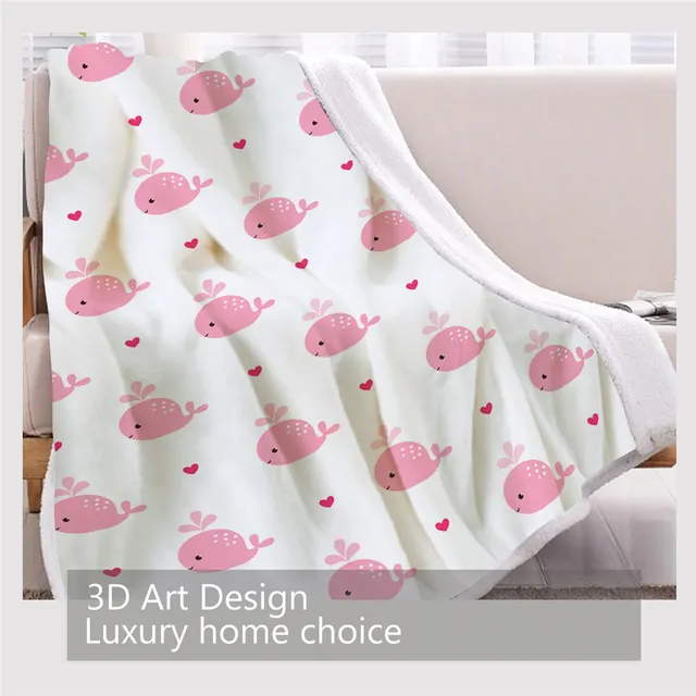 BlessLiving Cute Whale Soft Blanket Pink Blanket Ocean Animal Cartoon Plush Bedspread Heart Printed Sherpa Blanket for Girls 3