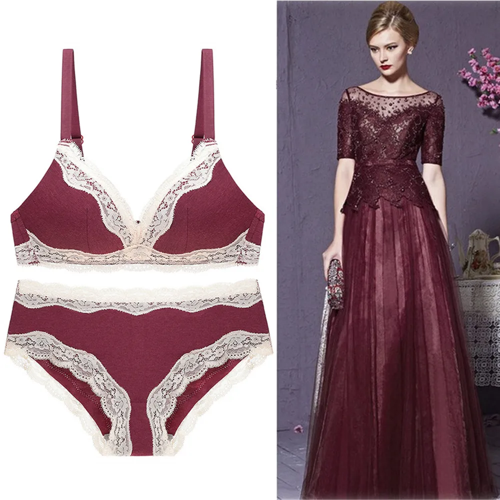 

New 2020 Cotton Bra Set Women Plus Size Push Up Underwear Lingerie Set Sexy Lace Female Wire Free Bra And Panty Set